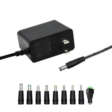 5V 2A 1A 0.8A 0.5A Power Supply Adapter, 10W AC/DC Adapter 100-240V AC to DC 5V Power Cord Converter with 9 Interchangeable Jacks Plug for USB Hub TV Box Router Camera,etc (1 Pack)