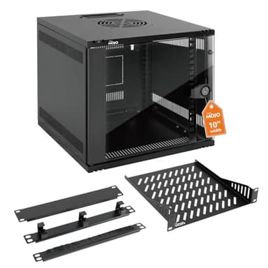 Tecmojo 6U 10 inch Rack, Wall Mount Network Cabinet Set,12.3W x 13D x 11.8H- Load Capacity 110Lbs(50 kg),Black 10" Wall Housing Server Rack Set