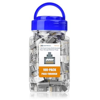 Cable Matters 100-Pack Cat 6A Shielded Pass Through RJ45 Connectors, 50µ Gold Plated, Max. Wire OD 1.19mm (Cat6A Ends/Shielded RJ45 Connector/Ethernet Ends) for Solid or Stranded S/FTP Cable