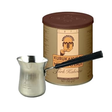 KURUKAHVECI MEHMET EFENDI Turkish Coffee, Cezve Set, Roasted Ground,Rich Aroma, Turkish Coffee Set, Original Taste Since 1871 (8.8 OZ / 250 Gr) with Cezve