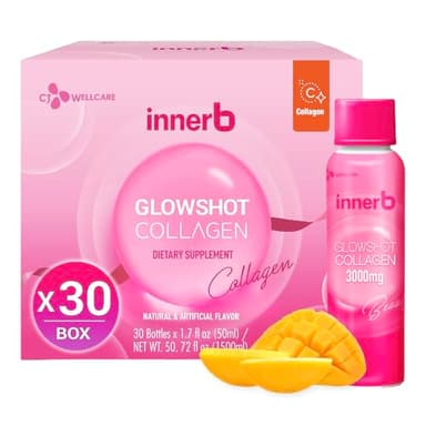 CJwellcare Innerb Glowshot Collagen (50.7 fl oz, 30 Servings) - Marine Liquid Collagen for Women, 3,000mg Collagen Peptides, Collagen Shots for High Absorption, Hair, Skin & Nails Supplement