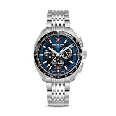 Swiss Military Hanowa Defender Men's Watch with Leather Strap or Metal Strap Chrono Sapphire Glass, Silver, One Size, Bracelet