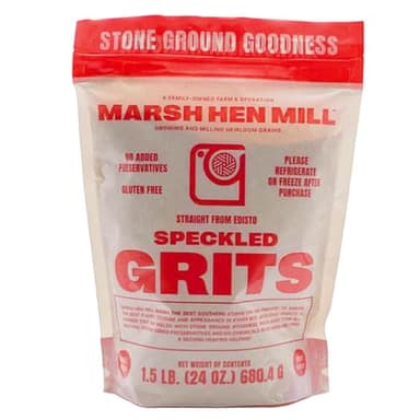 Marsh Hen Mill Speckled Grits, Stone Ground Heirloom Blend of Yellow & White Corn, Old-Fashioned, Gluten-Free & No Additives, Pure All-Natural, 24 oz