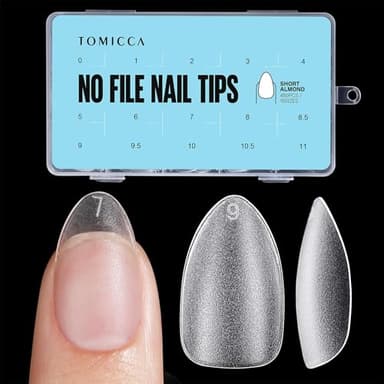 TOMICCA Short Almond Nail Tips - 450Pcs Acrylic Nail Tips Kit, 15 Sizes Pre Buffed Almond False Tips, Full Cover Double-sided Matte Nails for Nail Art Extension Press on Nails