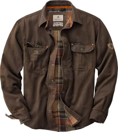 Legendary Whitetails Mens Flannel Lined Shirt Jacket Waxed Cotton Water Resistant Shacket, Tobacco, MED