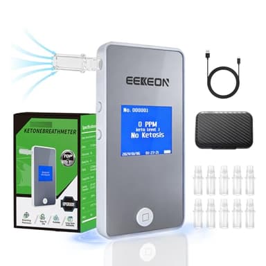 Ketone Meter, Professional Ketosis Breath Analyzer, Accurate Breath Keto Monitor with Type-C Charging and Data Tracking for Ketogenic Lifestyle and Health Management, Includes 10 Mouthpieces (Grey)