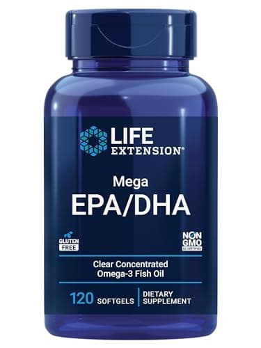 Life Extension Mega EPA/DHA, Omega-3 Fatty acids, Heart & Brain Health, Non-GMO, Gluten-Free, 120 softgels