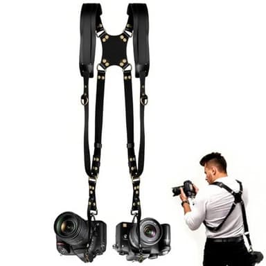 YIHAOSSING Camera Harness,Black Camera Straps for Photographers,Leather Dual Camera Strap for Two DSLR/SLR Cameras (black)