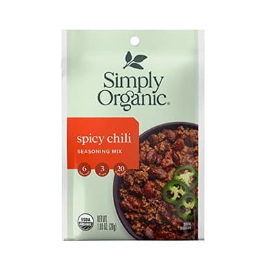 Simply Organic Spicy Chili Seasoning Mix, 1 Ounce Packet, Earthy Spice, Kosher, No Artificial Ingredients (Pack of 12)