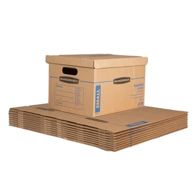 Bankers Box Small Classic Moving Box 10 Pack, Reinforced Handles, Tape-Free Assembly, Box with Lid, 15-In x 12-In x 10-In (7714901)
