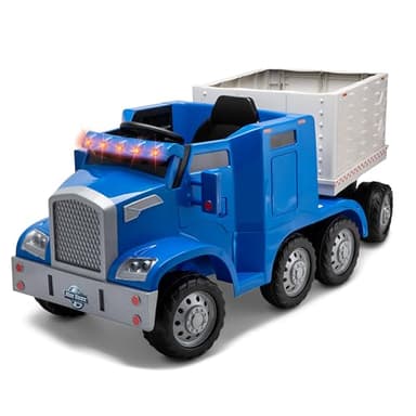 Kid Trax 12V Semi-Truck and Trailer, Battery Powered Ride-On Toy Truck, Ages 3-5, Max Weight 77 lbs, One Rider, Working Lights, Horn, Sounds, Electric Cars for Kids Ages 3-5, Kids Ride On Toys, Blue