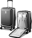 LUGGEX Carry on Luggage 22x14x9 Airline Approved, PC Hard Shell Suitcase with Front Pocket, Expandable Luggage with USB Port (Black, 20 Inch, 36.7L)