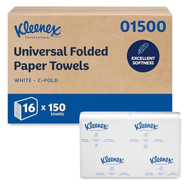 Kleenex Professional Universal C-Fold Folded Paper Towels, Bulk (01500), Absorbent, White (150 Sheets/Pack, 16 Packs/Case, 2,400 Sheet Total)