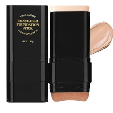 Concealer Foundation Stick,2 in 1 Long-Lasting Concealer Contour Sticks with Brush,Full Coverage for Dark Circles &Blemishes,Korean Waterproof Stick Foundation for All Skin Tones(03LIGHT)