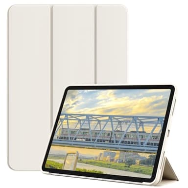 KVTVOU Case for iPad Air 11 Inch (2025/2024, M3/M2), for iPad Air 5th/4th Gen (10.9 Inch, 2022/2020) without Pencil Holder, Slim Trifold Stand Smart Cover & Soft TPU Back, Auto Wake/Sleep, Cream White