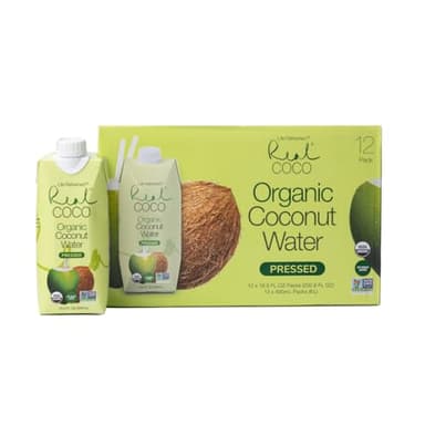 Real Coco Organic Pressed Coconut Water (12-Pack 500mL), USDA Organic, No Sugar Added, Essential Electrolytes, Plant Based, NON GMO, Dairy & Soy Free