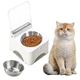 PICKFUN Dustproof Wireless Infrared Sensor Flip Top Cat Food Bowl - Automatic Cat Feeder for Indoor & Camping, Elevated, No Spill, Non-Slip, Raised Stainless Steel Food & Water Dog Bowl