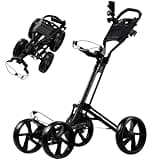 Cavevine Golf Push cart 4 Wheel,Golf Push cart with One-Click Folding,Push carts for Golf Bags, Golf Trolley with Cup Holder,Umbrella Holder, Handle Height Adjustable,Walking Push cart