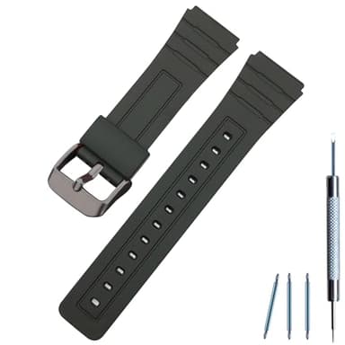 Replacement Band for Casio F-84/F-91W/F-94/F-105/F-108/A158/A168, Soft PU Watch Strap for Casio A158/AE-1200 Series (Black)