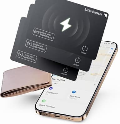 Ultrbeka Ultra-Thin Wallet Tracker Card 0.094in IP68 Waterproof Bluetooth Tracker for Passport, Wallet, Work with Apple Find My APP, Wireless Charging, iOS Only [Apple MFi Certified]- 3pcs