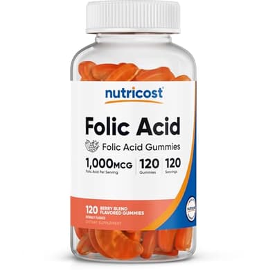 Nutricost Folic Acid (Vitamin B9) Vegetarian Gummies (120 Gummies, 1 mg Folic Acid Per Serving) - Supplement for Men & Women
