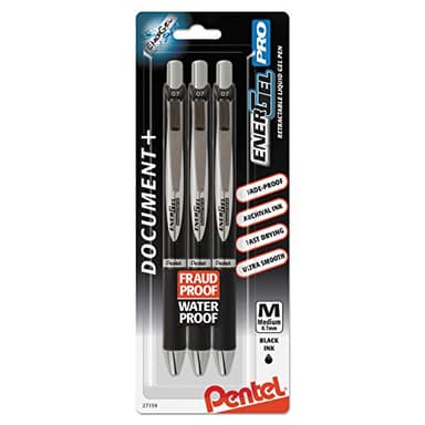 Pentel EnerGel Permanent Gel Ink Rollerball Pen, Black, 3 Pack (BLP77BP3A)
