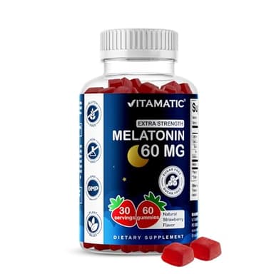 Vitamatic Sugar Free Melatonin 60 mg - 60 Vegetarian Gummies - Non-Habit Forming Supplement