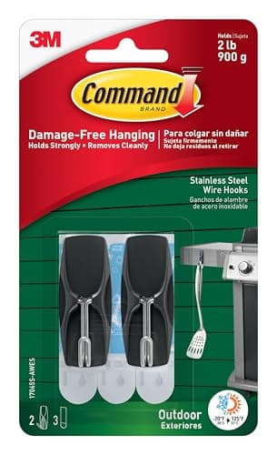 Command Outdoor Medium Black Wire Toggle Hooks, 2 Hooks and 3 Strips, Damage-Free Hanging Wall Hook for Hanging Outdoor Wall Decor with Weather Resistant Strips, Holds up to 2 lb