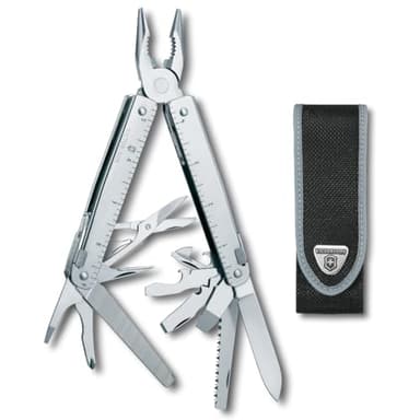 Victorinox Swiss Tool Swiss Army Knife, 24 Function Swiss Made Multi-Tool with Needle-Nose Pliers, Wire Cutters and Large Blade - Silver