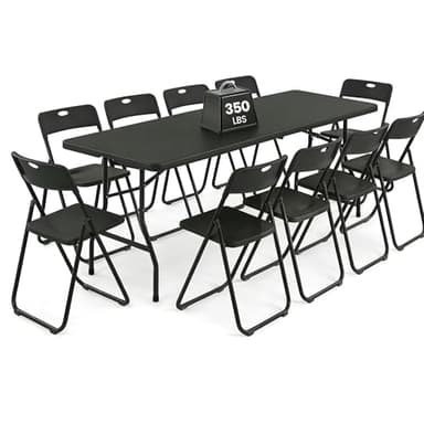 DOINUO 8FT Foldable Table Set with 10 Pack Plastic Folding Chairs, Heavy Duty 350 lbs Folding Table & Folding Chairs, Portable Foldable Furniture Bundle for Parties, Wedding, Events, Indoor & Outdoor
