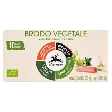 Alce Nero: "Brodo Vegetale" Organic Bouillon Cubes Pack of 1 (10 Cubes per pack), 10 Grams Each Cube