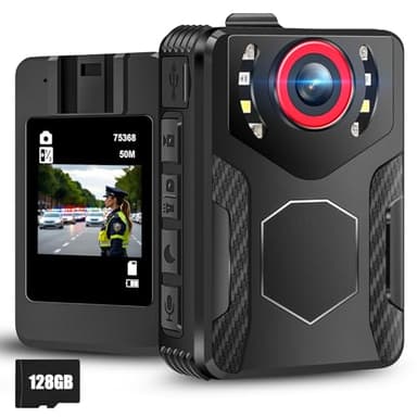 rgjzkgn Body Camera with Audio and Video Recording: 1080P FHD Body Cam with Night Vision, 10HR Battery, 2.0" Screen, 128GB Wearable Camera, Bodycam for Traveling, Law Enforcement, Outdoors Activities