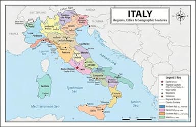 Italy Map Poster 11x17 | Laminated Double-Sided Geography Chart with Color Map Front & Blank Outline Back | Reusable Classroom & Homeschool Learning Tool