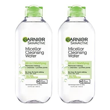 Garnier Micellar Water for Oily Skin, Facial Cleanser & Makeup Remover, Mattifying, For All Skin Types, Vegan, Cruelty Free, 13.5 Fl Oz (400mL), 2 Count