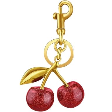 TINKRSTUFF Cherry Bag Charms Glitter Cherry Purse Charms Gold Cute Keychains for Handbag, Metal Resin Keychain Purse Accessories Gifts for Women