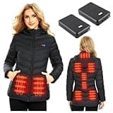 QTREE intelligence Women’s Heated Jacket with 2pcs Battery Pack, Slim Fit Heating Jackets and Detachable Hood（L）