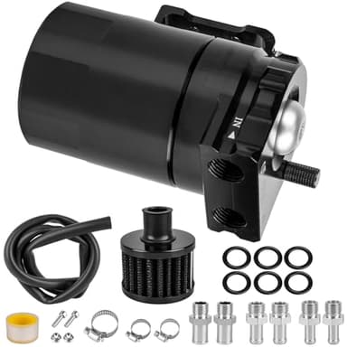 Oil Catch Can, 300ml Black Baffled Catch Can Tank Kit, Aluminum Oil Separator with Fuel Line Hose Kit, Coolant Reservoir Tank