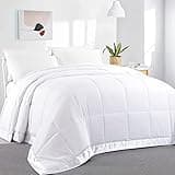 HOMBYS Down Alternative Blanket Oversized King 120x120 for All Season, Lightweight Quilted White Bed Blanket with Satin Trim,Reversible Soft Microfiber Quilted Blanket