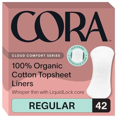 Cora 100% Organic Cotton Topsheet Period Liners (42 Regular Period Liners)
