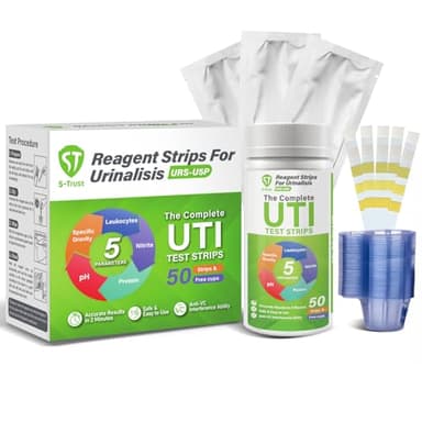 [50 Pack] UTI Test Strips with 50 Cups, 5-in-1 Urinary Tract Infection Test Kit for Women Men Kids - Accurate Detection of Leukocyte, Nitrite, pH, Protein & SG for Home Use