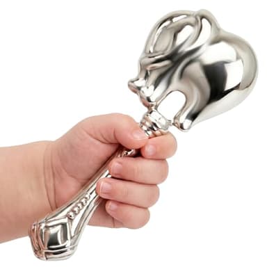 Krysaliis Elephant Baby Rattle for Boy and Girl, 925 Sterling Silver, Newborn Gifts for Babies 0-12 Months, Non-Tarnishing, Beautiful Box Packaging, Custom Engraving Available