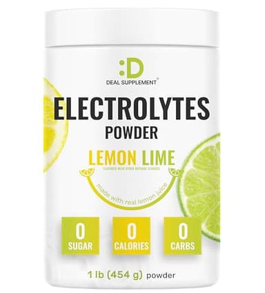 Electrolytes Powder, 1lb (69 Servings) – No Sugar, Lemon Lime – Hydration Supplement Drink Mix – High Potassium 1,000mg Per Serving, Manganese & Magnesium – Natural Hydration & Energy – Keto Friendly