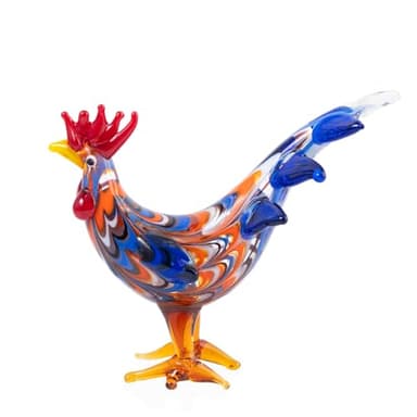CIFIBIFUN Mini Blown Glass Chicken Rooster Figurines, Handmade Small Companion Cute Collectible for Desktop Ornament (Dark Blue)