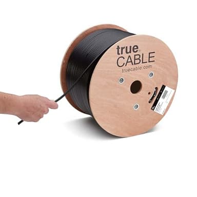TRUE CABLE Cat6A Direct Burial Bulk Ethernet Cable, Shielded F/UTP,1000ft, Black, Waterproof, Outdoor OSP Jacket, 23AWG Solid Bare Copper, 750MHz, PoE++ 100W