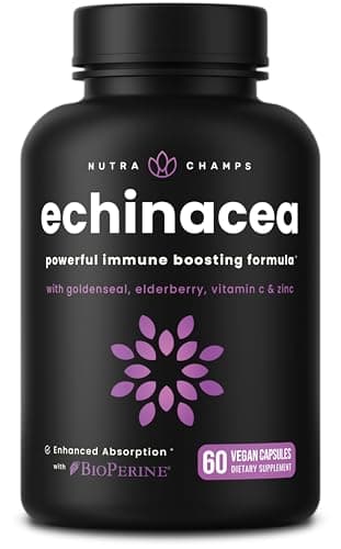 NutraChamps Echinacea Capsules 1000mg - 8-in-1 Immune Support Supplement - Echinacea Goldenseal, Vitamin C, Zinc, Ginger, Elderberry - 60 Capsules
