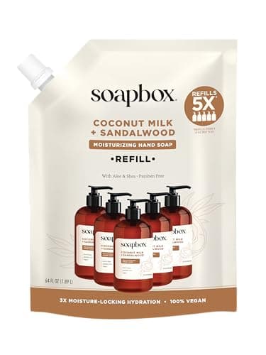 Soapbox Liquid Hand Soap Refill, Coconut Milk & Sandalwood, Vegan, Paraben Free, Moisturizing, Natural Hand Wash for Kitchen and Bathroom, 64oz Half Gallon Refill (Pack of 1)