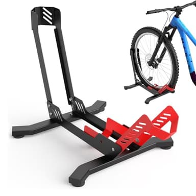 ALIXUEQIN Bike Stand Floor, Portable Bike Storage for Garage - Fit for 24"-29" Bikes, Tire Width up to 3.5", Road & Mountain Bicycle Stand, Front and Rear Wheel Parking Rack - Red