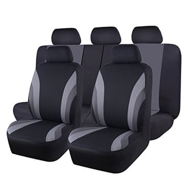 CAR PASS Line Rider Sporty Cloth 11PCS Universal Fit Car Seat Cover -100% Breathable with 5mm Composite Sponge Inside,Airbag Compatible,3zipper Bench(Full Set, Black and Gray)