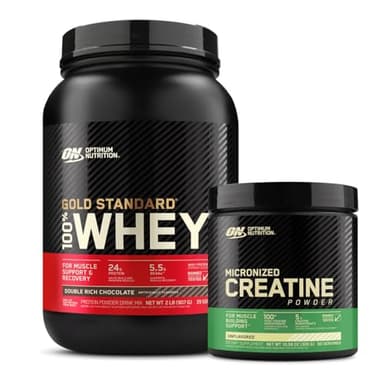 Optimum Nutrition ON Gold Standard 100% Whey Protein Primary Source Isolate - Double Rich Chocolate, 2 Lbs + ON Micronized Creatine Monohydrate Powder - Unflavored, 300 Grams