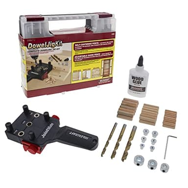 Milescraft 1333 DowelJig Kit - Self-Centering Handheld Dowel Jig with 3 Metal Bushing Sizes (1/4in, 5/16in, 3/8in) - Complete with all Accessories
